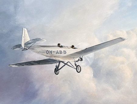 Peinture originale Junkers A50 au-dessus de la mer