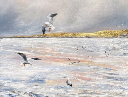 Peinture originale Junkers A50 au-dessus de la mer