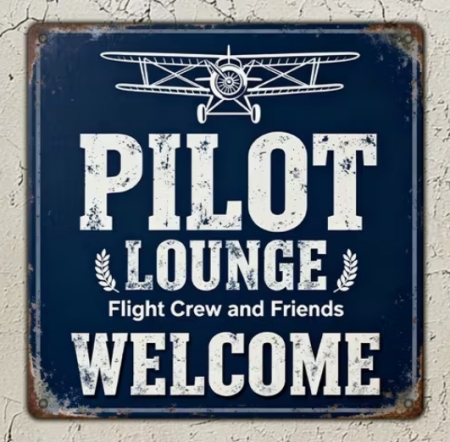 Plaque métallique vintage « Pilot Lounge Welcome »